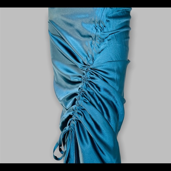 Sexy Split Ruched Women’s Navy Blue Satin Body Dress New - Picture 6 of 11